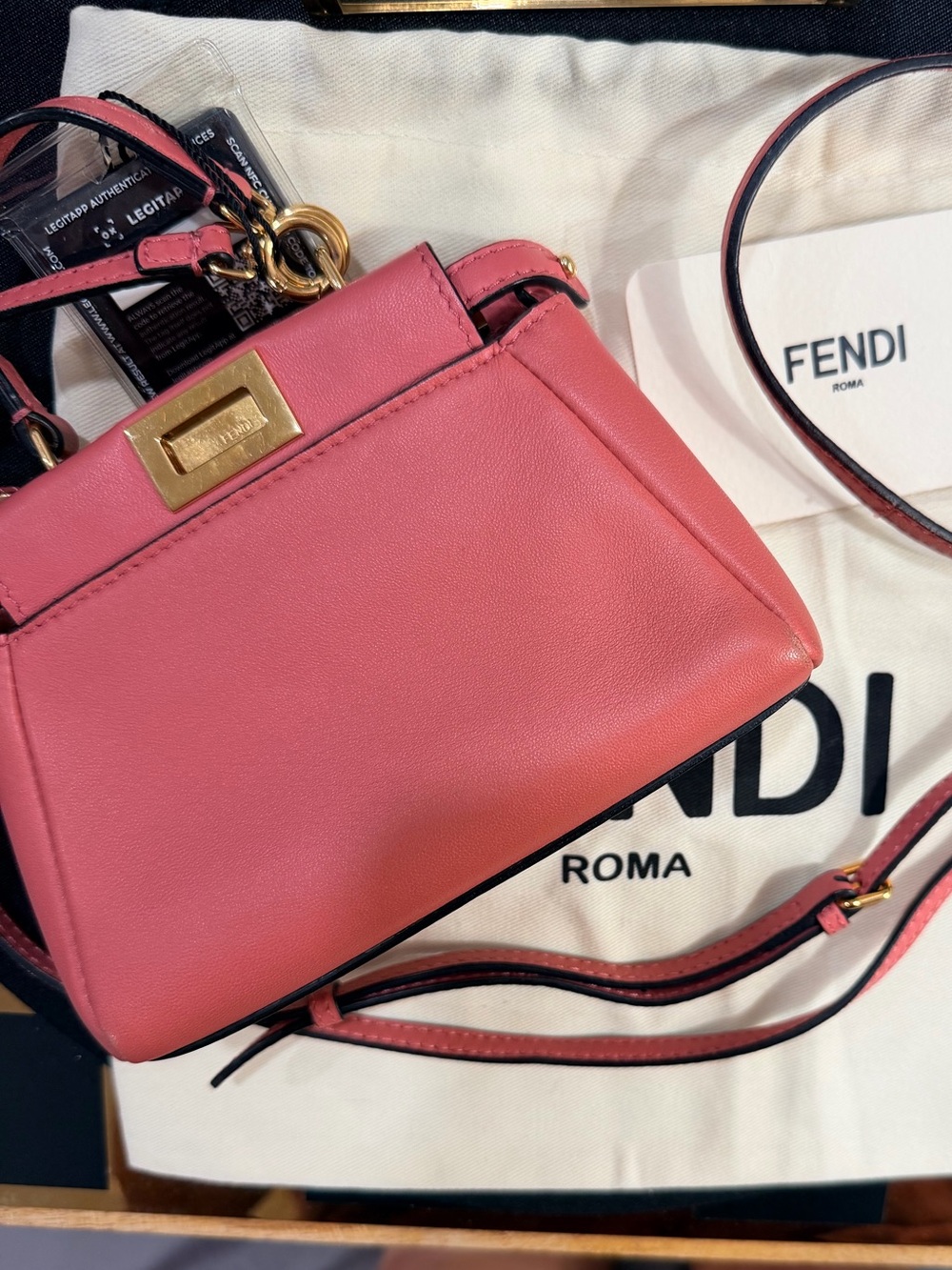 Authentic Fendi Micro Peekaboo Rosa Scuro Nappa Leather COA Dust Bag Card - Picture 9 of 17